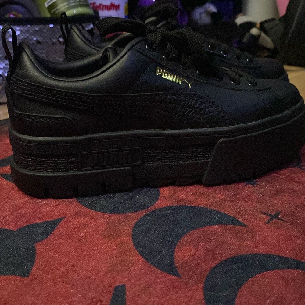 Puma Black Platform Sneakers with Metallic Gold Accent